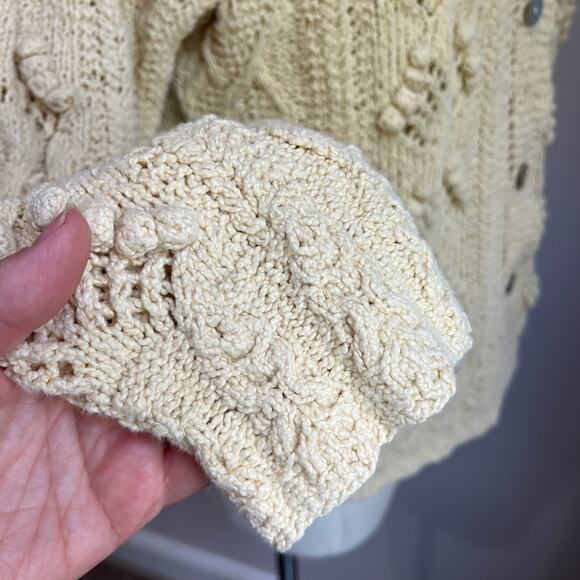 Vintage Laura Ashley Cotton French Knot Pom Crochet Knitted Cardigan Yellow SZ M - Picture 7 of 7